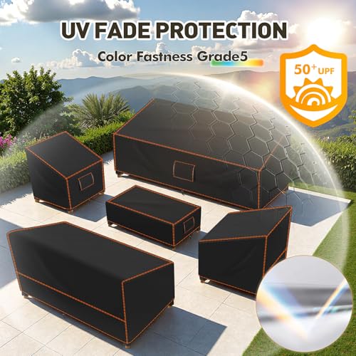 SUNICO Outdoor Patio Furniture Covers Set, 5 Piece Patio Covers for Outdoor Furniture Waterproof, 420D Patio Set Covers, UV Fade Protection, Tear-Resistant, Black