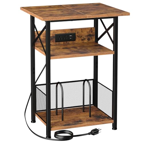 Record Player Stand with Charging Station, Vinyl Record Storage, view 2