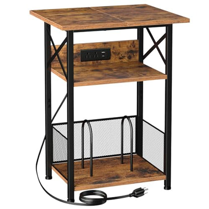 Record Player Stand with Charging Station, Vinyl Record Storage, view 2