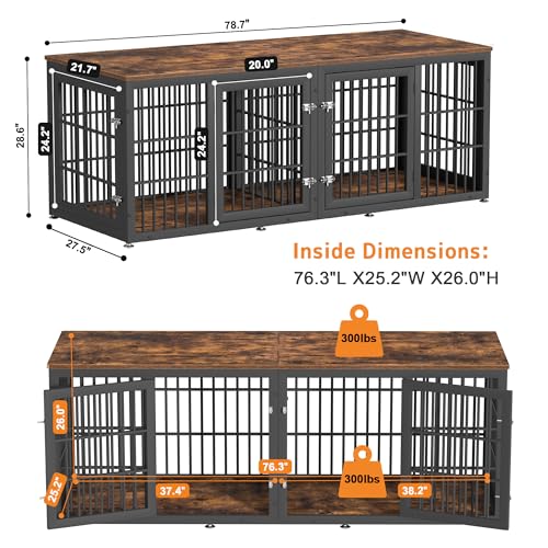 78" Heavy Duty Double Dog Crate Furniture for Large/Medium Dogs, view 5