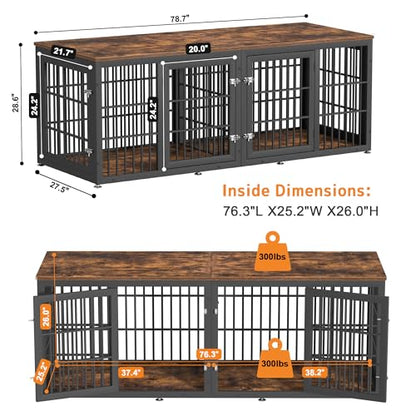 78" Heavy Duty Double Dog Crate Furniture for Large/Medium Dogs, view 5