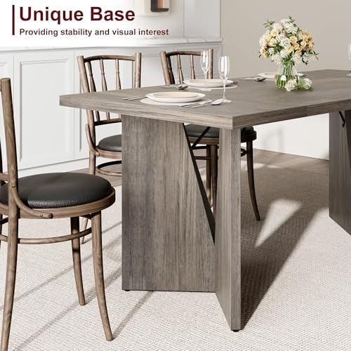 70.9'' Rectangular Dining Table for 6-8, Wooden Thickened Long Desk, Farmhouse Kichen Table with Sturdy Frame and Wooden Legs, for Dining Room, Kitchen, Living Room, Office, Retro Grey