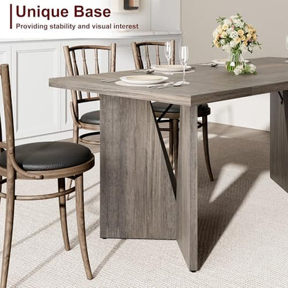 70.9'' Rectangular Dining Table for 6-8, Wooden Thickened Long Desk, Farmhouse Kichen Table with Sturdy Frame and Wooden Legs, for Dining Room, Kitchen, Living Room, Office, Retro Grey