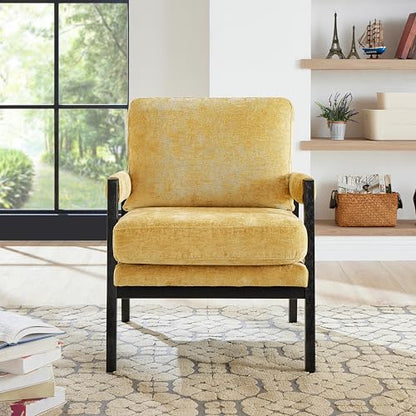 Kelly Mid-Century Modern Chenille Upholstered Accent Armchair, Yellow