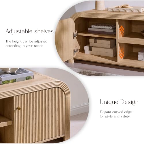 70" Modern Fluted TV Stand with Storage, Natural Oak, view 6