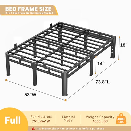 Bed Frame Full Size,18 Inch Metal Heavy Duty Double Layer Platform Black, view 3