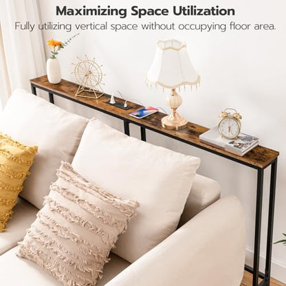 63" Narrow Console Table with Charging Station, 5.9" Slim Sofa Table Behind Couch, 2 AC Outlets & USB-C Ports, Long Entryway Tables for Small Spaces, Livingroom, Rustic Brown BF165UXG01G1