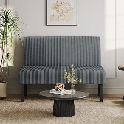 Yaheetech Small Comfy Sofa Mini Loveseat Couch 2-Seater Armless Sofa Chair, Corduroy Fabric & Easy Assembly, for Small Spaces Living Room,Bedroom,Dorm,Office, Dark Grey