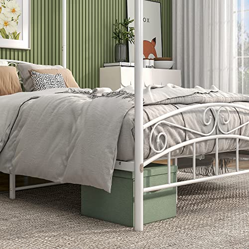 Metal Canopy Bed Frame Four-Poster, Full, White, view 7