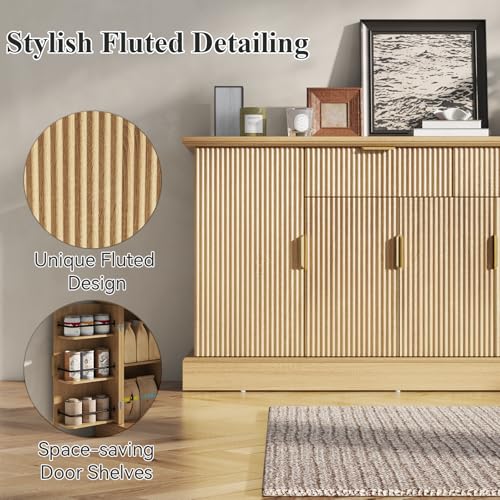 63" Fluted Large Sideboard Buffet Cabinet with 2 Drawers, view 7