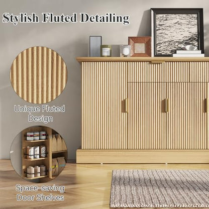 63" Fluted Large Sideboard Buffet Cabinet with 2 Drawers, view 7
