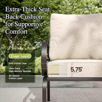 Patio Conversation Set for 5, 3-Seater Sofa, 2 Swivel Chairs and a Coffee Table, Metal Outdoor Furniture with 5.75" Extra Thick Cushion, Beige