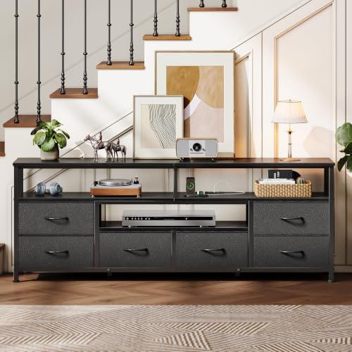 63'' LED TV Stand, Entertainment Center w/Power Outlets, Black, view 3