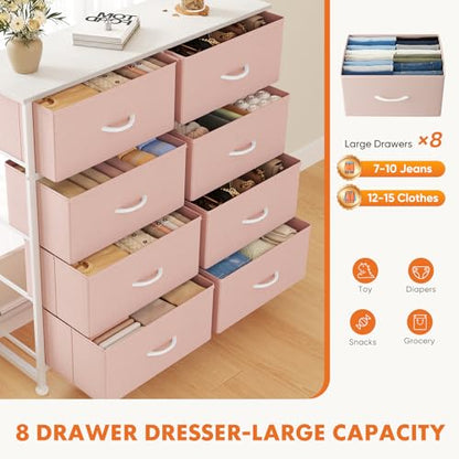 8 Drawer Fabric Dresser for Bedroom, Tall Dresser, Pink, view 5