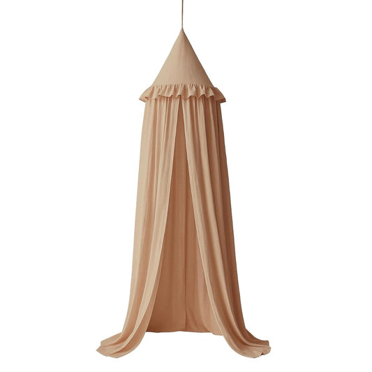 Kids Bed Canopy with Ruffles, Pastel Neutral Color for Boys & Girls