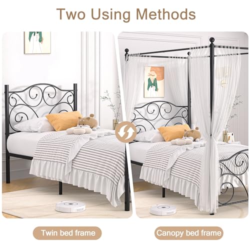 Metal Canopy Bed Frame Twin Size, view 4