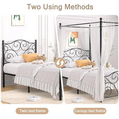 Metal Canopy Bed Frame Twin Size, view 4