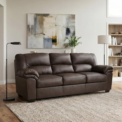 Signature Design by Ashley Whitlock Sofa, 87" W Faux Leather Couch, Anti-Sag Support, Couches for Living Room, Umber Brown, No Assembly Required