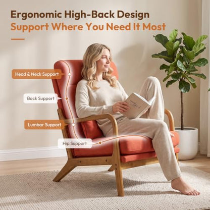Bonnlo High Back Linen Burnt Orange Mid Century Modern Accent Chair, view 4