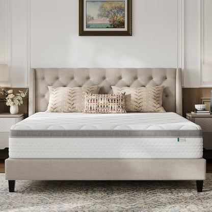 Queen Mattress, 12 Inch Hybrid Mattress Queen with Comfort Foam,Innerspring Pillow Top Mattresses in a Box, Pressure & Pain Relief, Soft Feel but Supportive