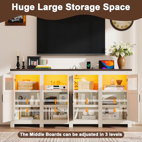 74" Large LED Farmhouse TV Stand for 80/75/70 Inch TVs with Power Outlets, view 7