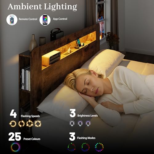 Queen Wood Bed Frame with Storage Headboard and Charging Station, view 7