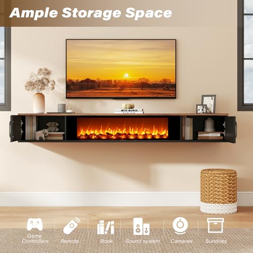 70" Floating TV Stand with 36" Electric Fireplace, view 5