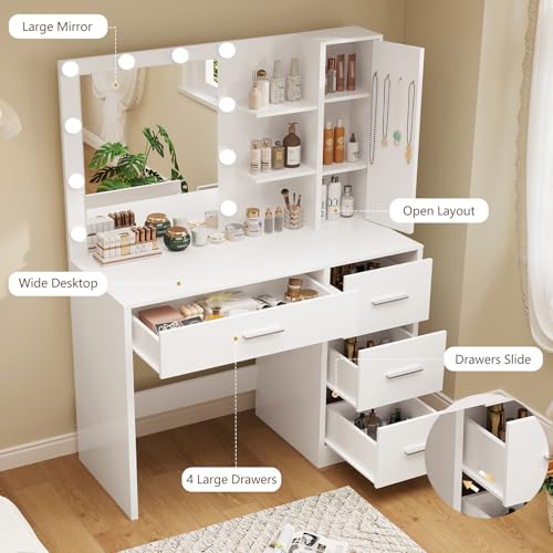 Vanity Desk with Mirror and Lights, Makeup Vanity with 4 Drawers, view 4