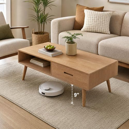 Fully-Assembled 100% Oak Wood Coffee Table with Storage for Living Room, view 6