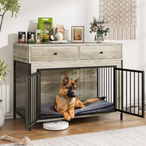 44 Inch Large Dog Crate Furniture with 2 Storage Drawers, view 2