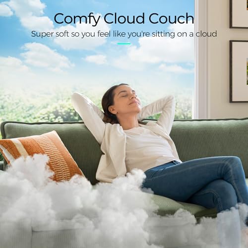 123'' Modular Sectional Sofa 3 Seat Couch Corduroy Cloud Couch with Deep Seat, Modern L-Shaped Cloud Couch with 1 Movable Ottoman for Living Room, Office, Bedroom, Green