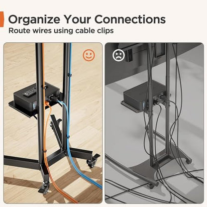 Rolling TV Stand, Mobile TV Stand on Wheels for 32-85 Inch Screens up to 132 lbs, Height Adjustable Mobile TV Cart with Metal Shelf, Rolling TV Cart with Lockable Wheels Max VESA 600x400mm