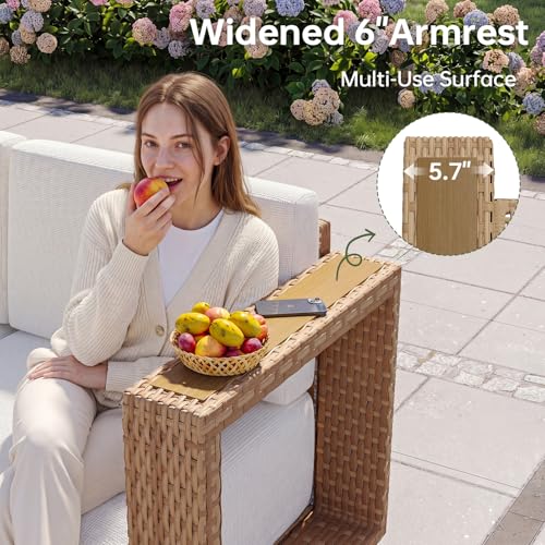 Patio Furniture Set, 6 Piece Outdoor Wicker Sectional Sofa, All‑Weather Rattan Modular Sofa with 10'' Ultra‑Thick Cushions, Outdoor Conversation Set for Backyard, Poolside & Garden, Yellow/Beige