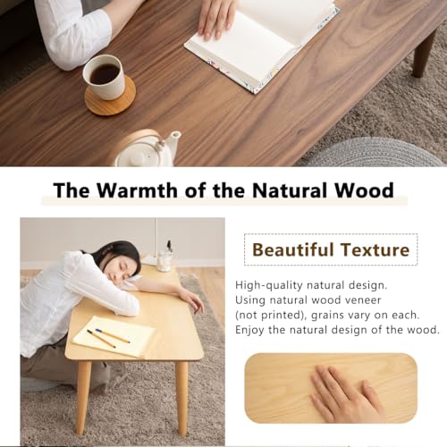 Wood Folding Coffee Table Rectangle Large (20.5"x41.3") Light Gray, Floor Sitting Low Table Small Space Minimalist Japanese Tatami Room