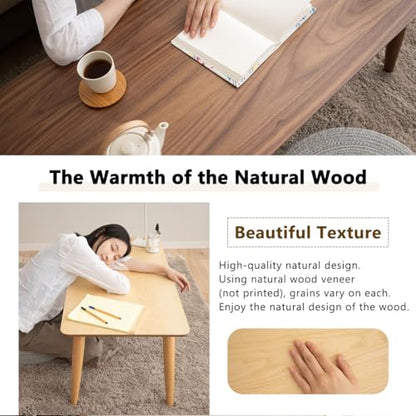 Wood Folding Coffee Table Rectangle Large (20.5"x41.3") Light Gray, Floor Sitting Low Table Small Space Minimalist Japanese Tatami Room