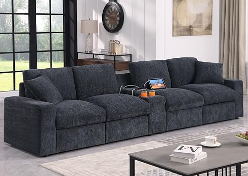 Living Room Sofa Set for 4 Seater with Console, Perfect for Apartment, Airbnb, Playroom
