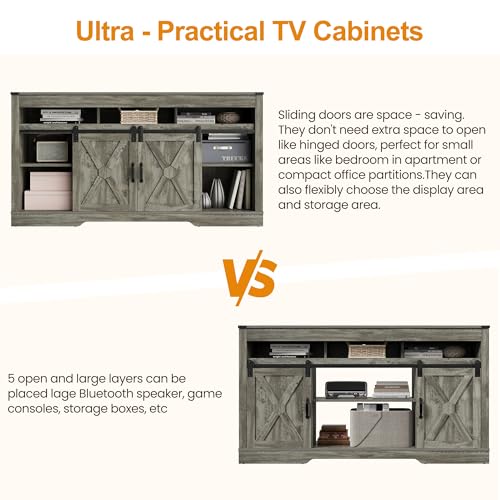 TV Stand for 65+ Inch TV, Farmhouse Entertainment Center, view 6