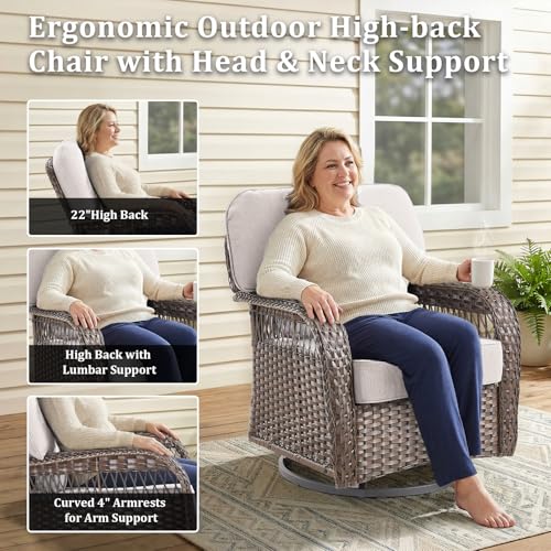 2-Piece Wicker Patio Swivel Rocking Chair Set, Beige, view 4