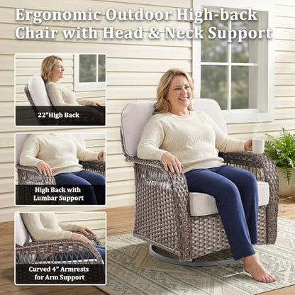 2-Piece Wicker Patio Swivel Rocking Chair Set, Beige, view 4