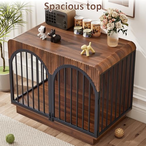 39" Fluted Wooden Large Dog Crate Furniture for Large Medium Dog, view 7