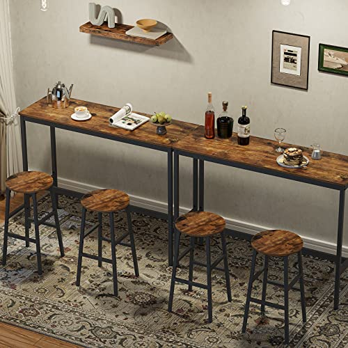 Bar Stools, Set of 2 Round Bar Chairs with Footrest, view 7
