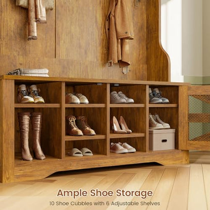 Hall Tree with Bench and Shoe Storage, 5-in-1 Entryway Bench with Coat Rack, view 6