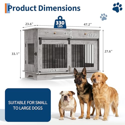 47" Dog Crate Furniture for 2 Dogs, view 3