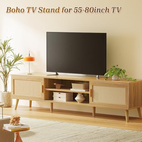 70.9 Inch Boho TV Stand for 75 Inch TV, view 5