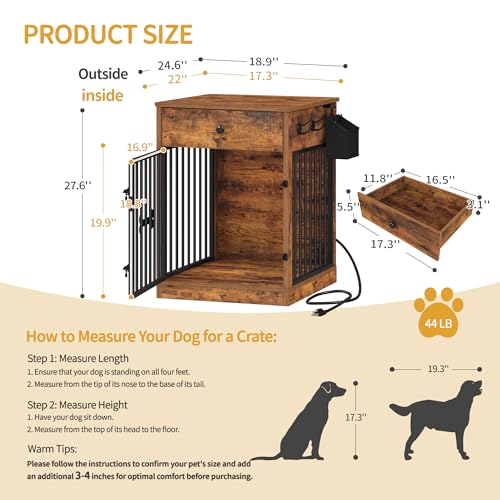 24.6'' Dog Crate Furniture with Storage & Power Indoor Dog Kennel, view 3