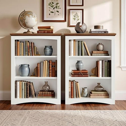 43" Tall 3-Tier Bookshelf, Farmhouse Bookcase White, view 6