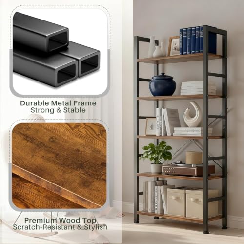 5 Tier Bookshelf, Free Standing Bookcase with Open Storage Shelves, view 7