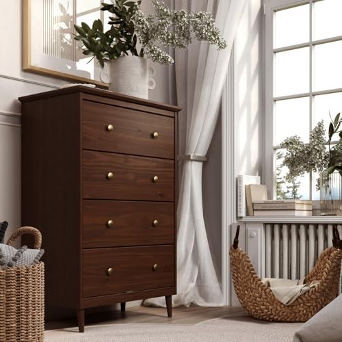 Solid Pine Wood 4 Drawer Dresser Spencer, Walnut, view 7