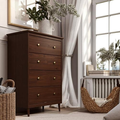 Solid Pine Wood 4 Drawer Dresser Spencer, Walnut, view 7
