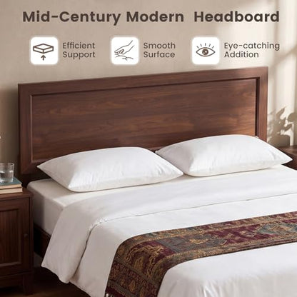 Queen Size Bed Frame, Mid-Century Modern Platform Bed with Headboard, view 7